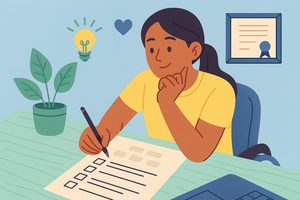 Mujer rellenando un cuestionario.